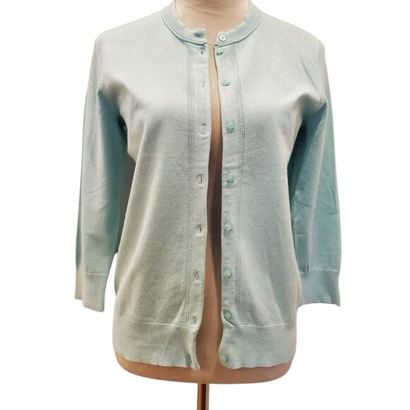 ELLEN TRACY SZ S Light Mint Green Button Front Soft Classic Cardigan Sweater - Picture 2 of 8
